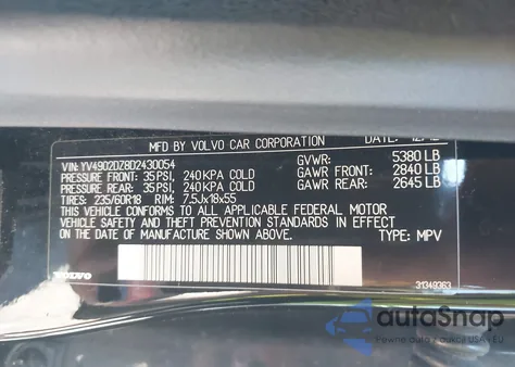 2013 Volvo Xc60 T6 z USA, uszkodzony, nr VIN YV4902DZ8D2430054